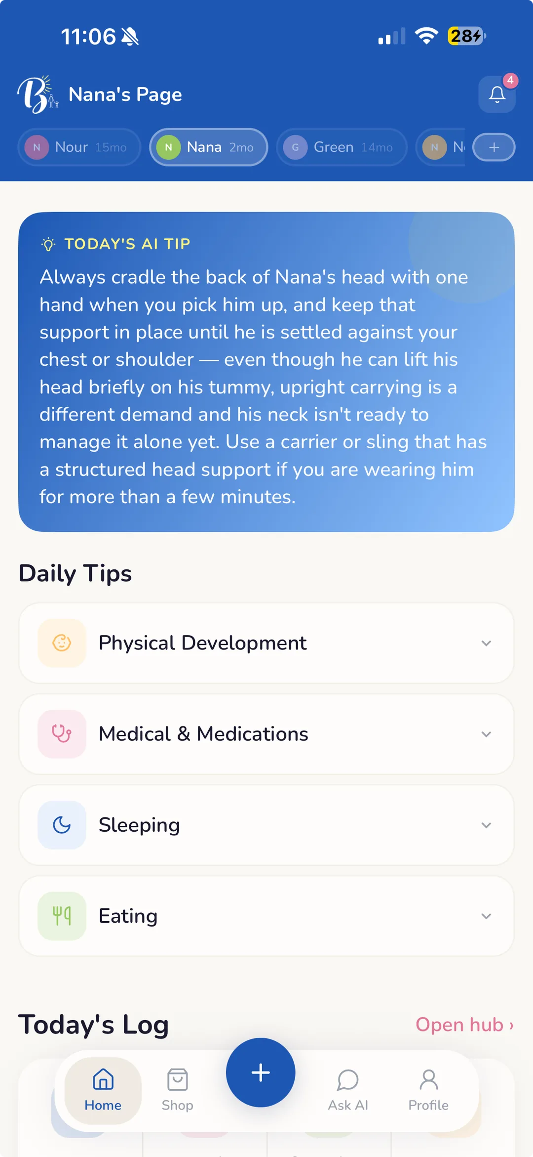The Brightr home screen in Blue Mode